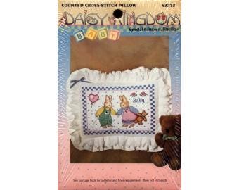 1991 Daisy Kingdom Baby NIP DIY Vintage Counted Cross Stitch Pillow Kit NO Floss or Needle 12" x 9" - Bucilla Kit 63273