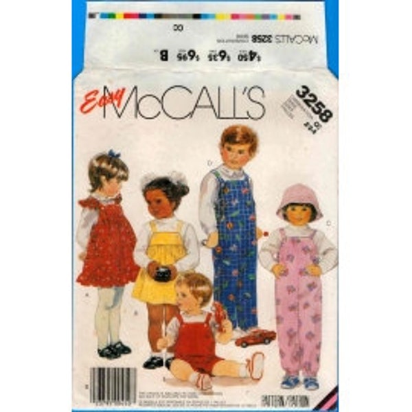 1987 Toddler Child Sleeveless Jumper Overalls Shortalls Hem Shoulder Ruffle Option Uncut FF Size 2,3,4 - McCalls Sewing Pattern 3258