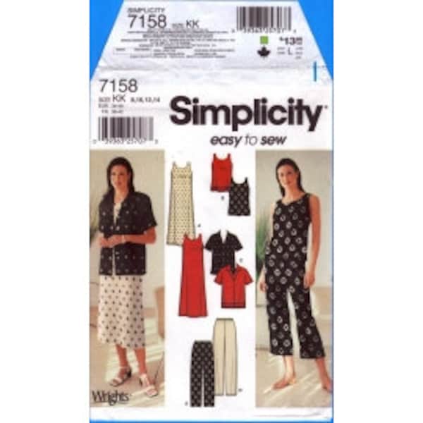 2002 Misses Separates Sleeveless A Line Dress or Tunic  Button Top Pants or Capri UC FF Size 8,10,12,14 - Simplicity Sewing Pattern 7158