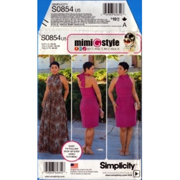 2015 Misses High Cowl Neck Tied Bow Halter Maxi or Knee Dress by mimi g UC FF Size 16,18,20,22,24 - Simplicity Sewing Pattern 0854 1159