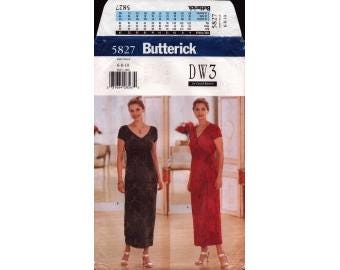 1998 Misses Short Sleeve Front Wrap Fitted Straight Dress V Neck Designer David Warren DW3 Uncut Size 6,8,10 - Butterick Sewing Pattern 5827