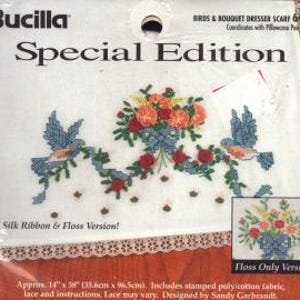embroidered dresser scarf kit Tobin Meadow Flowers Stamped Dresser Scarf For Embroidery, White