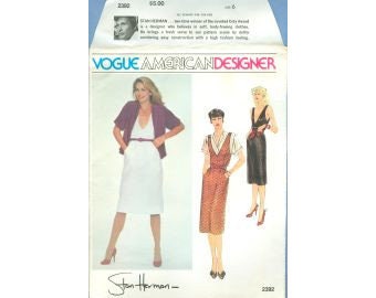 1980s Misses Dress or Jumper and Top by Designer Stan Herman UC FF Size 6 Or 10 - Vogue American Designer Sewing Pattern 2392