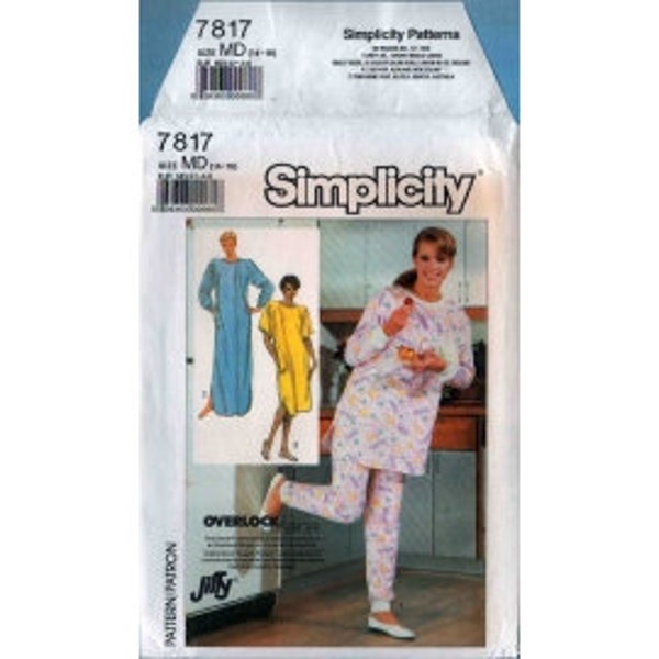 1986 Misses Short or Long Cuff Sleeve Knit Nightgown or Top  Pull On Pants Comfy Leisure UC FF Size 14,16 - Simplicity Sewing Pattern 7817