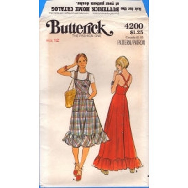 1976 Misses Sleeveless Back Button Dress Jumper Ruffle Hem Fitted Bodice Belo Knee Maxi Length UC FF Size 12 - Butterick Sewing Pattern 4200