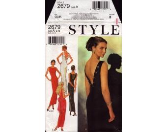 1995 Misses Round Neck Deep V Back Ankle Length Skirt Slit Dress Gown Uncut Factory Fold Size 6,8,10,12,14,16 - Style Sewing Pattern 2679