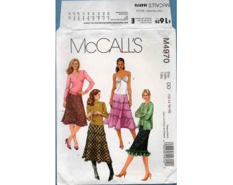 2005 Misses Bias Skirts Side Zipper Lace Trim Contrast Hem Ruffle Below Knee Length UC FF Size 12,14,16,18 - McCalls Sewing Pattern 4970