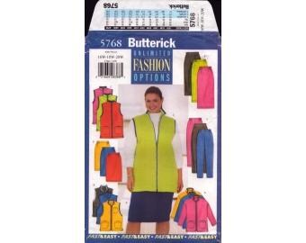 1998 Womens Separates Front Zip Vest Jacket and Elastic Waist Tapered Pants Skirt Uncut Size 16W,18W,20W - Butterick Sewing Pattern 5768