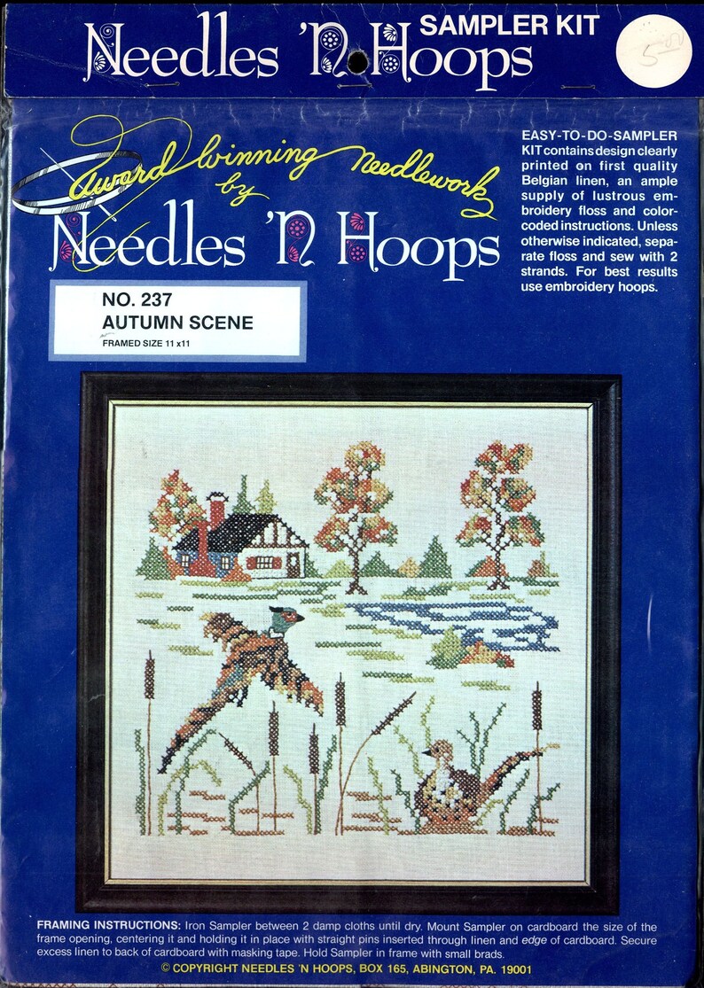 1970s Autumn Scene NIP DIY Sampler Needlework Kit Framed ...