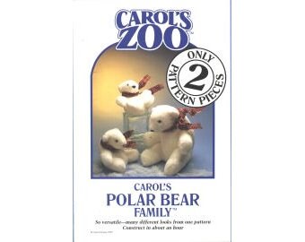 1997 Polar Bear Family Soft Stuffed Animal Toy Doll by Designer Carol Cruise UC FF Size 12" Mama and 9" Baby - Carol's Zoo Sewing Pattern
