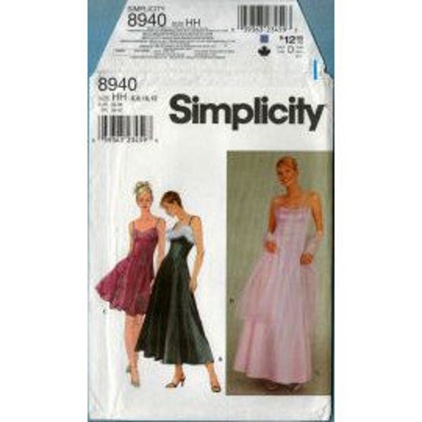 1999 Misses Spaghetti Strap Fit and Flare Dress Gown  Oblong Wrap UC FF Size 6,8,10,12 OR 14,16,18,20 - Simplicity Sewing Pattern 8940