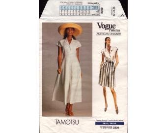 1989 Miisses Cap Sleeve Notch Collar Top or Flared Dress Raised Waist  Pleat Shorts Tamotsu Uncut Size 12,14,16 - Vogue Sewing Pattern 2300