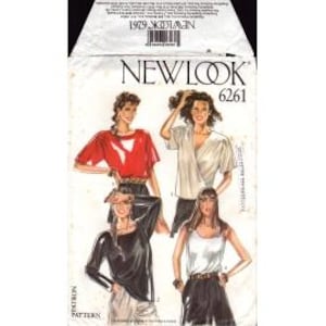 1980s Misses Tops with Front Wrap Round Neck Sleeve Tank Top Options Uncut Size 8,10,12,14,16,18 - Simplicity New Look Sewing Pattern 6261