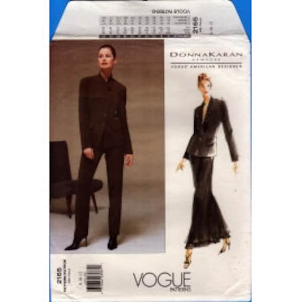 1998 Misses Fitted Jacket Ankle Length Skirt & Tapered Pants by Donna Karan UC FF Size 8,10,12 - Vogue American Designer Sewing Pattern 2165