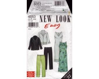 2000s Misses Separates V neck Shift Dress Front Button Jacket Pant Uncut Size 10,12,14,16,18,20,22 - Simplicity New Look Sewing Pattern 6053