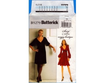 2008 Misses Deep V Shaped Empire Waist Pleats Dress Designer Suzi Chin Maggy Boutique UC FF Size 8,10,12,14 - Butterick Sewing Pattern 5279