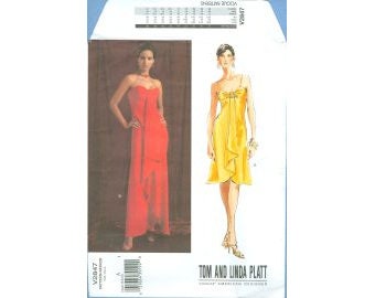 2005 Misses Dress Gown by Designer Tom and Linda Platt Uncut Factory Fold Size 6,8,10 Vogue American Designer Sewing Pattern 2847