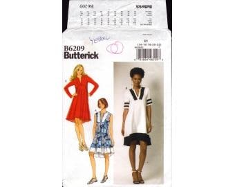 2015 Misses Shaped Hemline V Neck Pullover Dress Sleeveless Long Short Sleeves Uncut  Size 14,16,18,20,22 - Butterick Sewing Pattern 6209