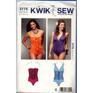 2010 Misses&#39; Shirred Swimsuits by Designer Kerstin Martensson Uncut Factory Fold Size XS S M L XL - Kwik Sew Sewing Pattern 3779