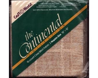 2000s The Continental Set of 2 12" x 12" Polyacrylic Fringed Cross Stitch Napkins 12" x 12" - Craft World Fabric CON