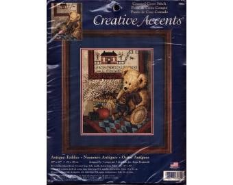 2002 Antique Teddies NIP DIY Vintage Counted Cross Stitch Kit by Designer Anna Krajewski 10" x 12" - Dimensions Kit 7964