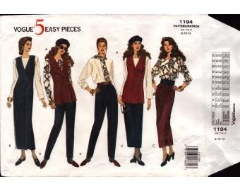 1980s Miisses Loose Wrap Tapered Jumper or Top Pull On Tapered Skirt or Pants Pullover Top Uncut Size 8,10,12 - Vogue Sewing Pattern 1194