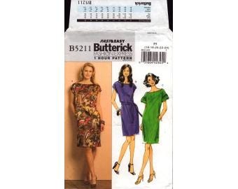 2008 Misses Bateau Neck Pullover Dress  Shoulders Belt or Gathered Sleeve Elastic Uncut Size 16,18,20,22,24 - Butterick Sewing Pattern 5211