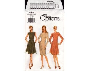 1995 Misses Sleeveless or Long Sleeve Dress Tapered or Flared Skirt Back Zipper Uncut Size 8,10,12 - Vogue Sewing Pattern 9213