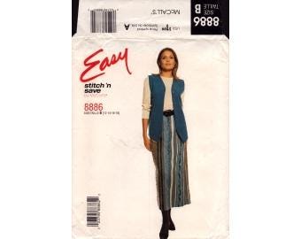 1997 Misses Button Patch Pockets Boxy Vest Pull On Straight Skirt  Side Seam Pockets Uncut Size 12,14,16,18 - McCalls Sewing Pattern 8886