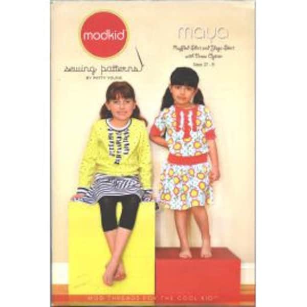 2010 Child Toddler Stretch Knit Ruffled Shirt Yoga Skirt and Dress by Patty Young UC FF Size 2T,3T,4T,5T,6,7,8 - Modkid Sewing Pattern Maya