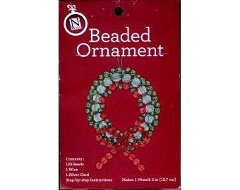 2000s Christmas Wreath DIY NIP Beaded Ornament Kit 5" - Nicole Beaded Ornament Kit TAT 1071