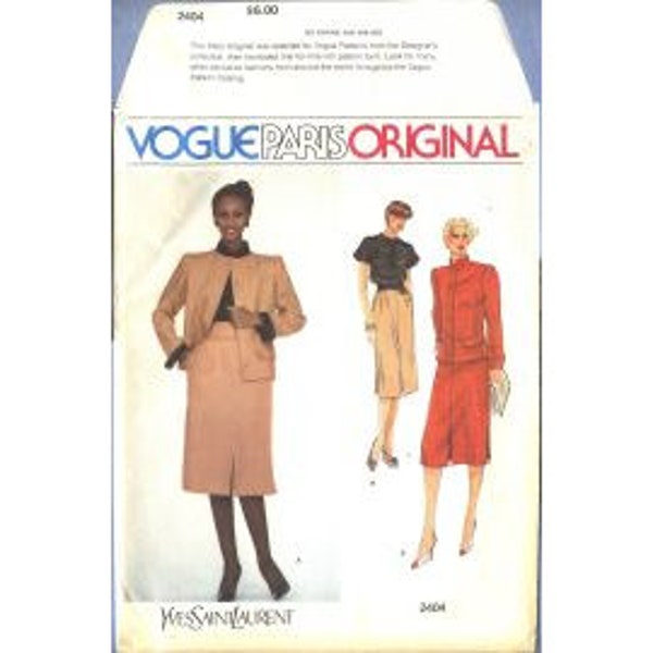 1980s Misses Suit Pullover Blouse Skirt Jacket by  Yves Saint Laurent uc ff Size 10 OR 14 - Vogue Paris Original Sewing Pattern 2404
