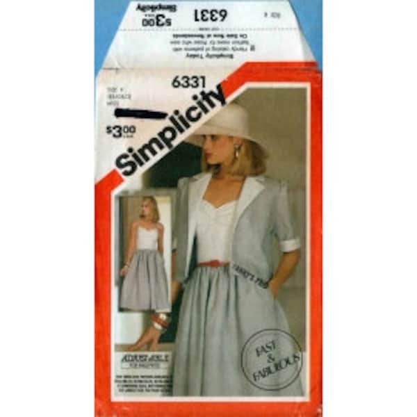 1984 Misses Spaghetti Strap Fitted Contrast Bodice Dress Full Skirt Short Sleeve Jacket UC FF Size 8,10,12 - Simplicity Sewing Pattern 6331