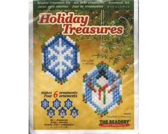 2003 Snowflake & Snowman Holiday Treasures NIP DIY Set of 6 Christmas Ornament Bead Kit 2-7/8" x 3-7/8" - The Beadery Kit 5291