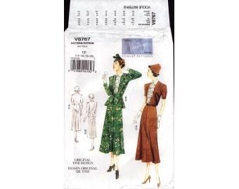 2011 Misses Long or Short Sleeve Pullover Dress  Jabot Unlined Peplum Jacket 1930s Design Uncut Size 14,16,18,20 - Vogue Sewing Pattern 8767