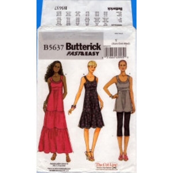 2011 Misses Sleeveless Round Neck Tunic or Tiered Skirt Dress A / B C D cup sizes. UC FF Size 4,6,8,10,12,14 - Butterick Sewing Pattern 5637