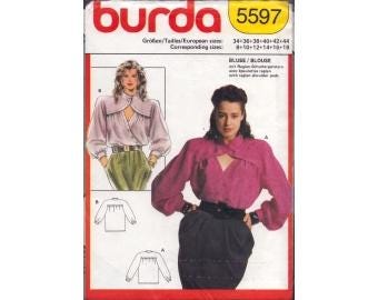 2000s Misses Raglan Full Sleeve Blouse Shirt with Collar and Front Cutout Uncut Size 8,10,12,14,16,18 - Burda Sewing Pattern 5597