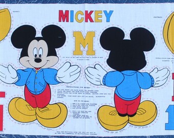 1990s Disney Set of 2 14&quot; Mickey Mouse Varsity Football Soft Pillow DIY Fabric Panel Approx 14&quot; - Disney Peter Pan Fabric Panel
