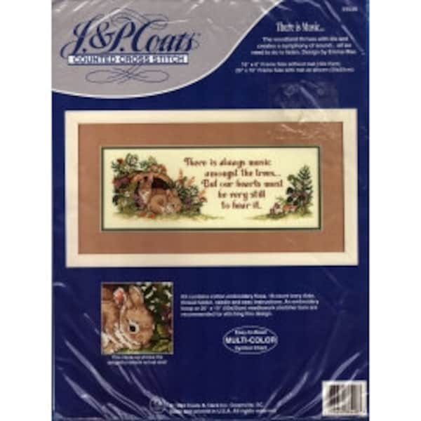 1994 There is Music Woodland Symphony of Sound NIP DIY Vintage Counted Cross Stitch Kit by Designer Emma Mae 16" x 6" - J P Coats Kit 23539