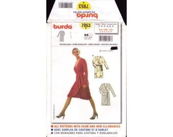 2007 Misses Long Sleeve V Neck 2 Way Stretch Knit Jersey Wrap Dress Uncut Factory Fold Size 8,10,12,14,16,18 - Burda Sewing Pattern 7953