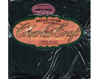 2000s 14 Count Soft & E-Z Care Trevira / Viscose Cross Stitch Fabric Bread Cover Cloth Evergreen 18" x 18" - Charles Craft Fabric BC