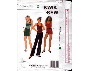 1998 Misses Stretch Knit Racing Back Top  No Side Seam Pants and Shorts in Two Lengths Uncut Size XS,S,M,L,XL - Kwik Sew Sewing Pattern 2723