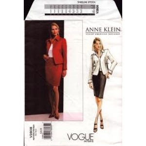 May include: Vogue sewing pattern featuring Anne Klein designs. The pattern includes instructions for a skirt suit and a jacket. The cover shows illustrations of the finished garments in red and white. The pattern number is V2806.