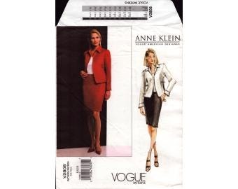 2004 Misses Long Sleeve Open Front Jacket & Contour Waist Straight Skirt  Designer Anne Klein Uncut Size 6,8,10 - Vogue Sewing Pattern 2808