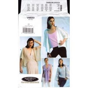 2012 Misses Unlined Jackets Open Front or Tie Sleeve Designer Elizabeth Gillett NYC UC FF Size 16,18,20,22,24,26 - Vogue Sewing Pattern 8820