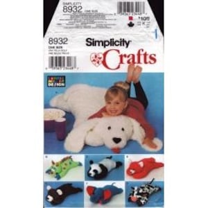1999 Stuffed Soft Animal Pillow Puppy Dog  Cat Panda Bear Cow Elephant Dragon Longia Miller Uncut Size 40" - Simplicity Sewing Pattern 8932