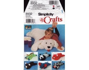 1999 Stuffed Soft Animal Pillow Puppy Dog  Cat Panda Bear Cow Elephant Dragon Longia Miller Uncut Size 40" - Simplicity Sewing Pattern 8932