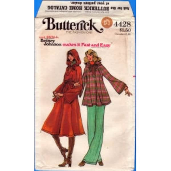 1975 Misses Loose Fitting Top or Dress Neckline Slit Hood & Pants by Designer Betsey Johnson C FF Size 8,10 - Butterick Sewing Pattern 4428