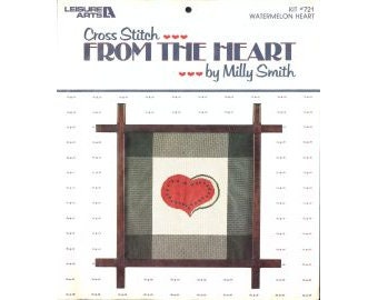 1984 Watermelon Heart Pillow NIP DIY Counted Cross Stitch Needlework Kit Fits 12" to 13" Frame - Leisure Arts From the Heart Kit 721