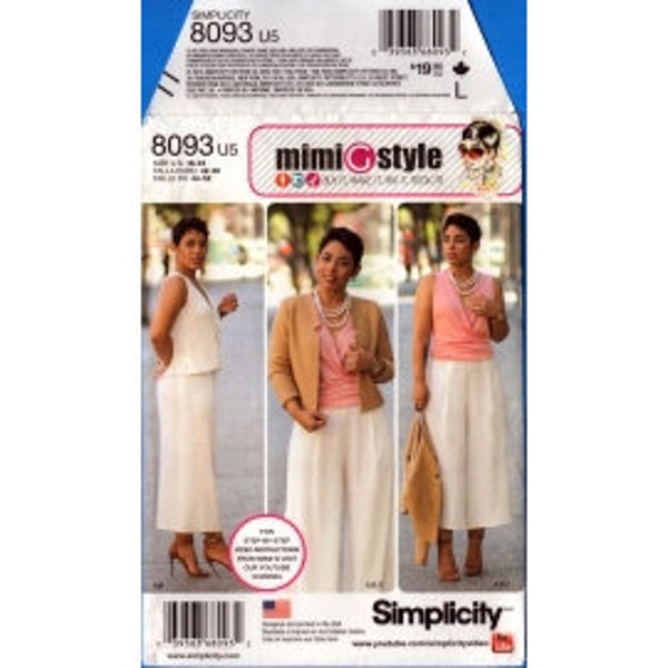 2016 Misses Sleeveless V Neck Top Wide Leg Crop Pants & Lined Jacket by mimi g UC FF Size 16,18,20,22,24 - Simplicity Sewing Pattern 8093